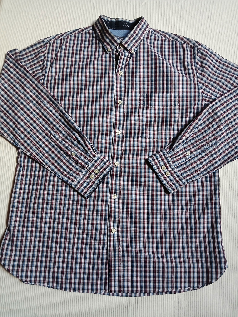 Van Heusen Originals Dress Shirt Mens Sz XL Blue Plaid Long Sleeve Button Up